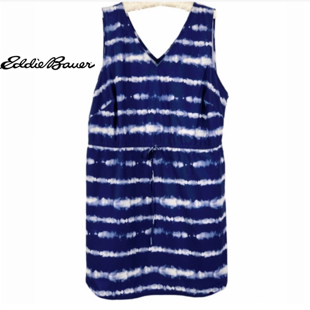Eddie Bauer Spindrift Tie Waist Tank Dress, Blue and White Striped Tie Dye 2X - Picture 16 of 16